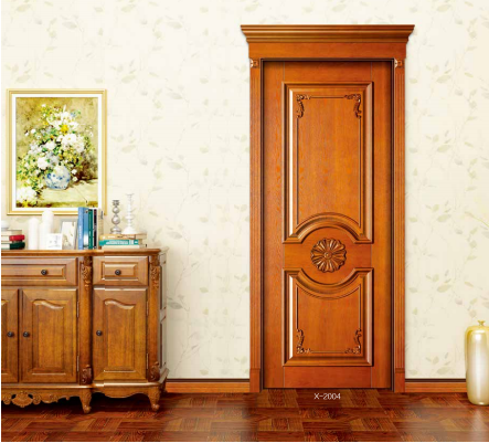 鑫順來X-2004復古雕花帶扣線、羅馬柱、實木花、單邊帽頭封閉修色實木烤漆門